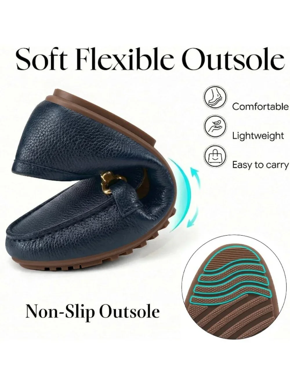 Women's Blue Faux Leather Comfortable Casual Moccasins Flexible Flats Shoes